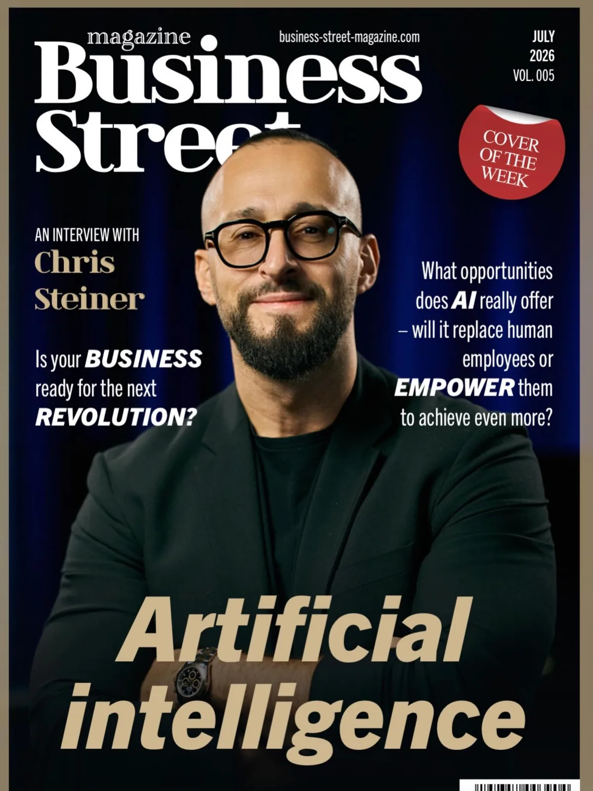 Titelseite des Business Street Magazine mit Chris Steiner auf dem Cover.
