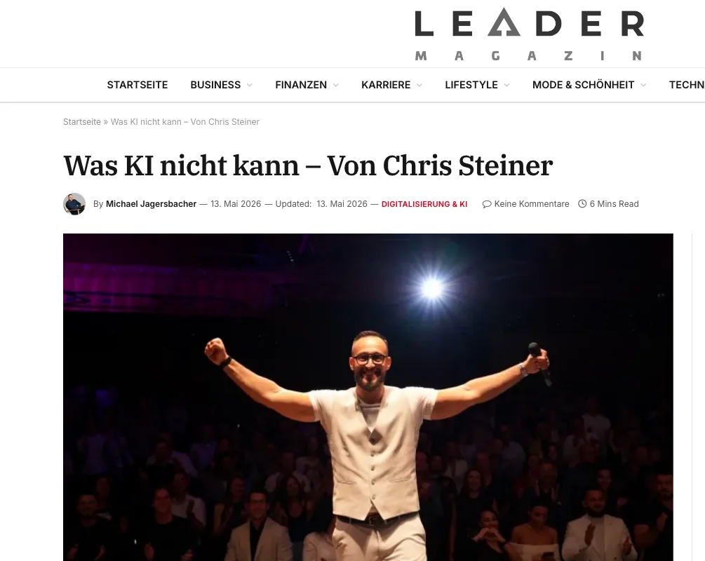 Ausschnitt des Beitrags von Chris Steiner im Leader Magazin.