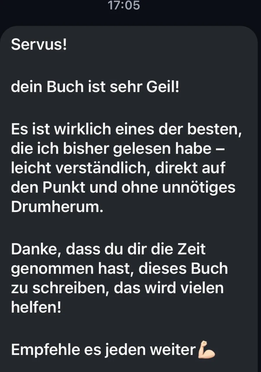 Bildschirmfoto einer Lesernachricht über das Buch, Absender unkenntlich.