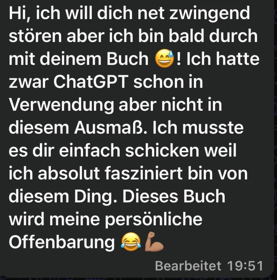 Bildschirmfoto einer Lesernachricht über das Buch, Absender unkenntlich.