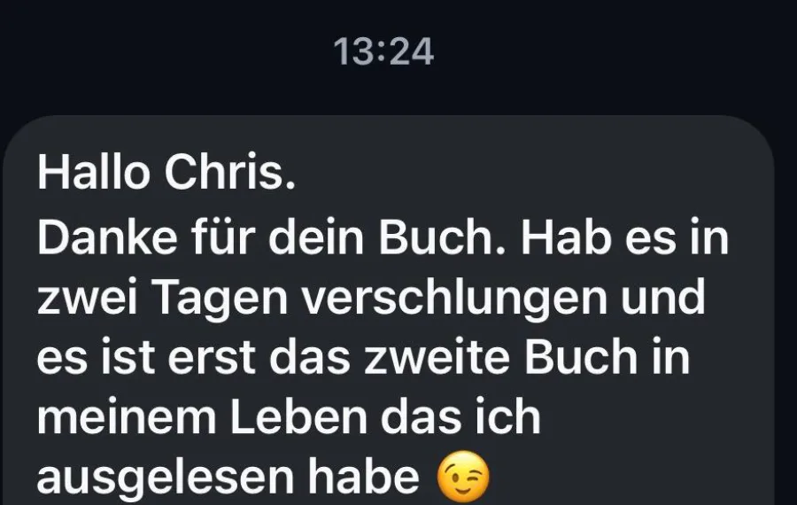 Bildschirmfoto einer Lesernachricht über das Buch, Absender unkenntlich.