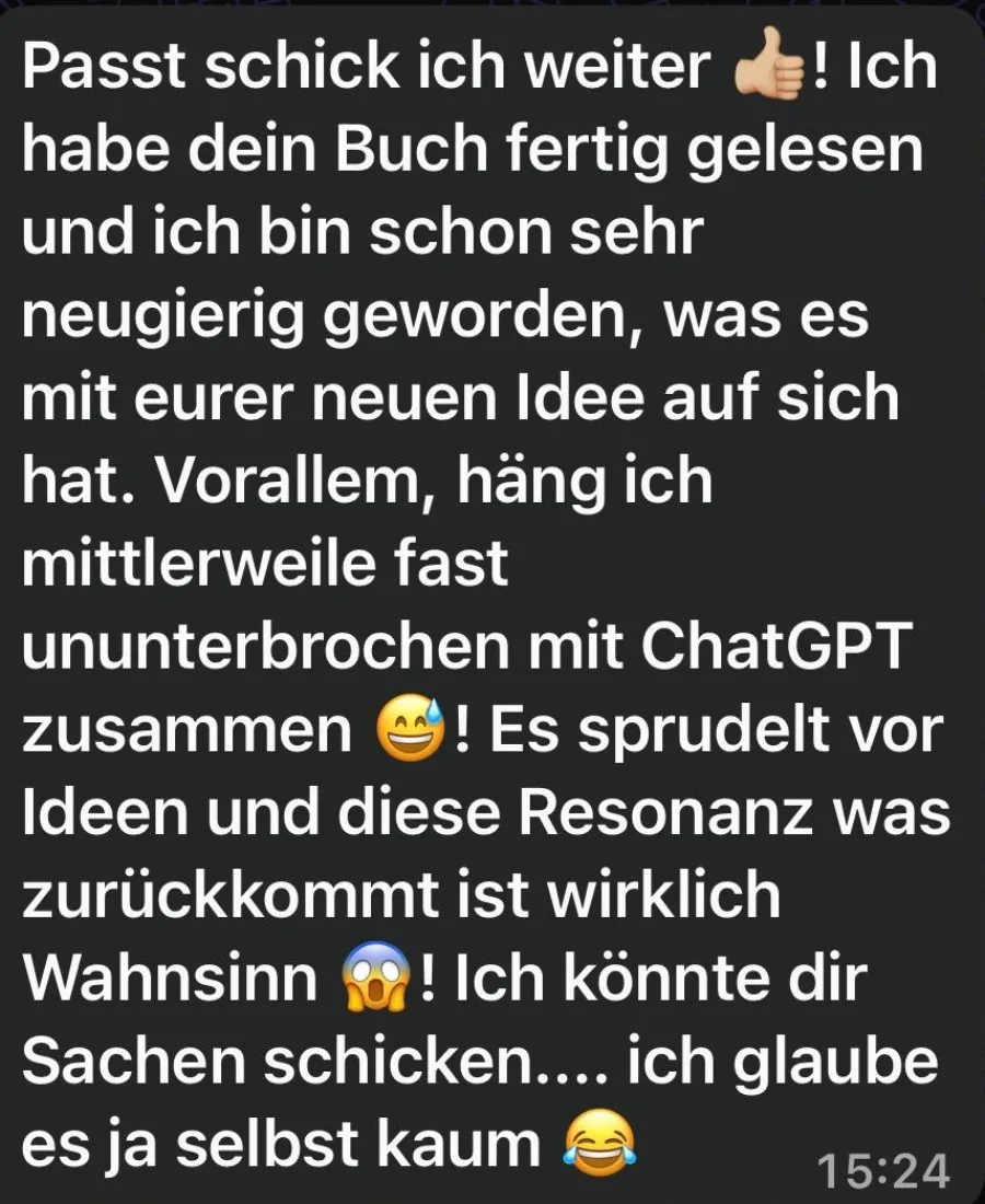 Bildschirmfoto einer Lesernachricht über das Buch, Absender unkenntlich.